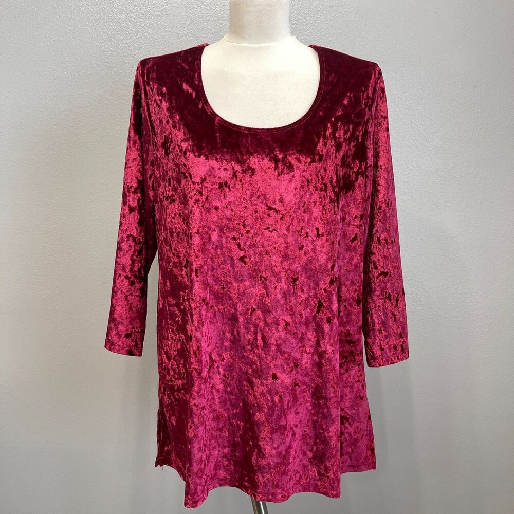 Slinky Brand Women's Top X-large Red Crushed‎ Velvet Velour